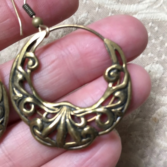 Art Deco BoHo Dangle Hoop Earrings - Picture 2 of 6